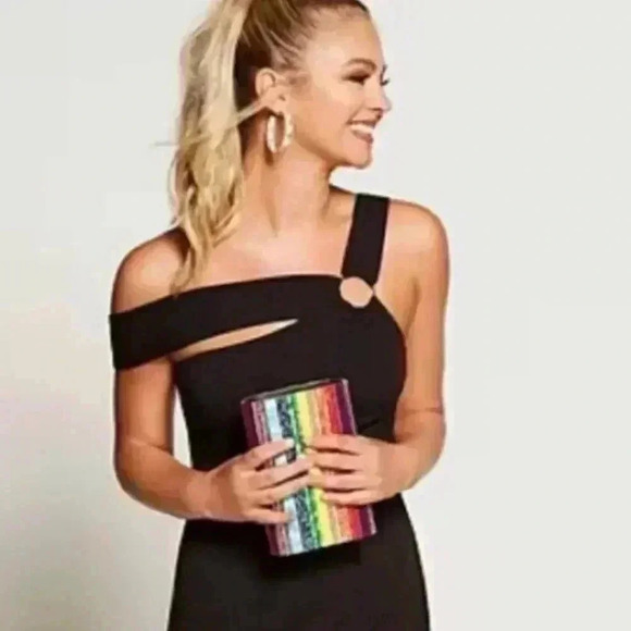 Kurt Geiger London Party Multi Stripe Rainbow Glitter Envelope Clutch RARE - Picture 8 of 13